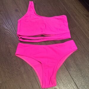 SHEIN Pink Asymmetrical Bikini Set
